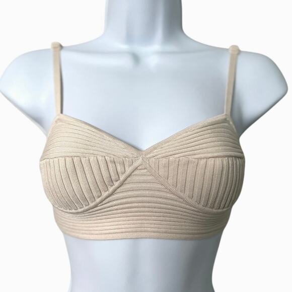 Jonathan Simkhai Ribbed Stretch Bustier Crop Top S Beige/Cream - Picture 1 of 6